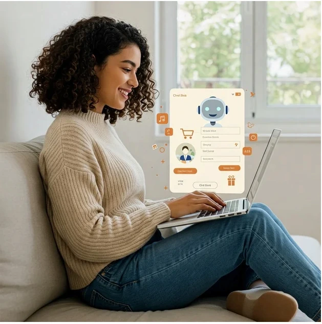 Una giovane donna sorridente gestisce il suo profilo e crea la sua Lista dei Desideri.