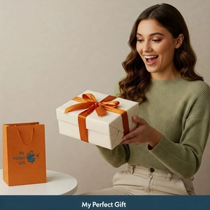Persona felice che riceve il Regalo Perfetto, simbolo della gioia e della soddisfazione di utilizzare My Perfect Gift.