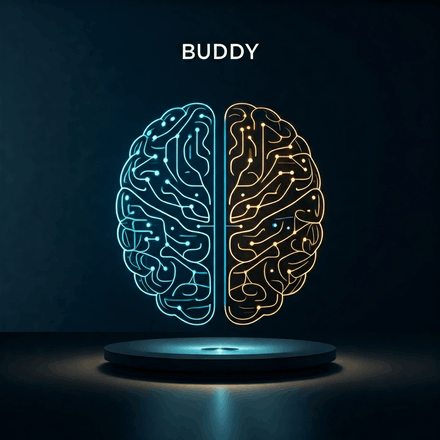 Rete neurale astratta che rappresenta l'intelligenza artificiale di Buddy, il chatbot di My Perfect Gift.