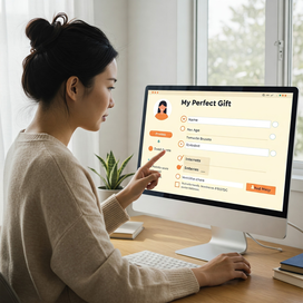 Donna che crea il proprio account su My Perfect Gift per trovare regali perfetti e personalizzare la sua lista dei desideri.
